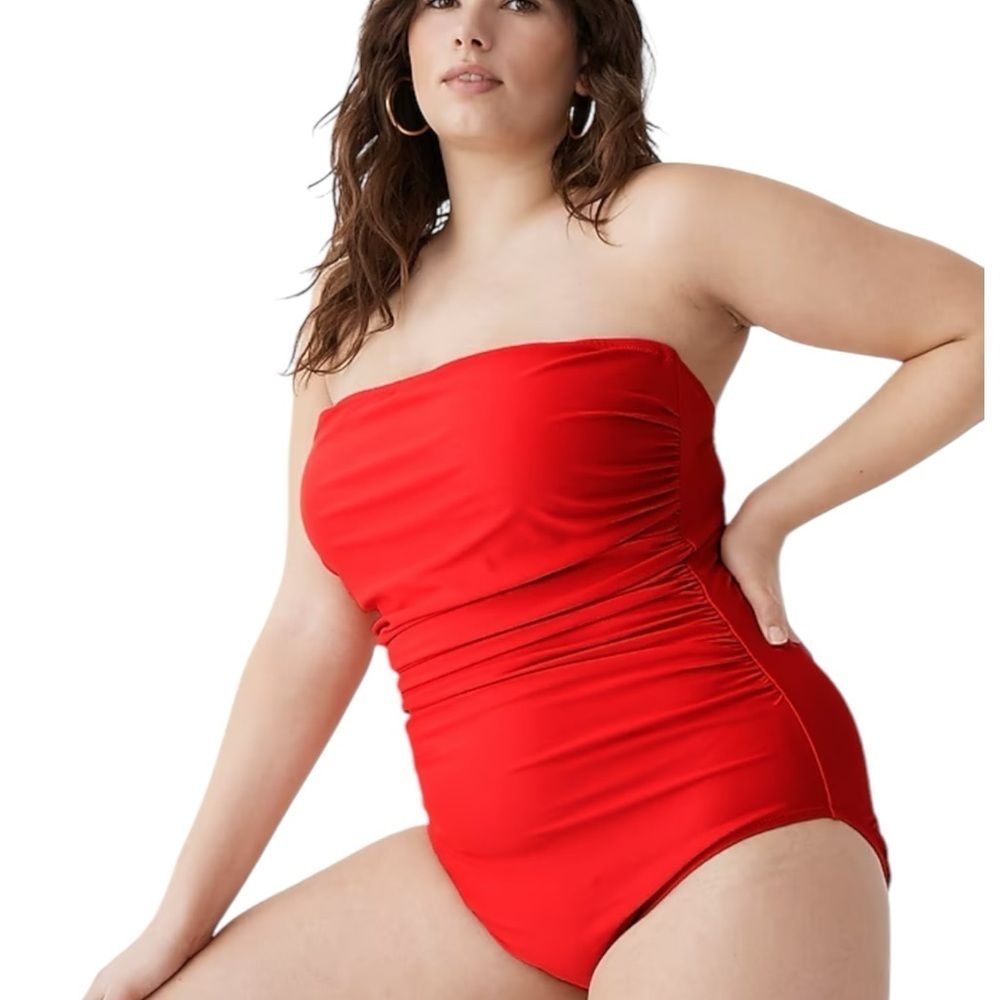🌻NEW w.tags J.Crew Red Ruched Bandeau One-piece Swimsuit Plus Size 24